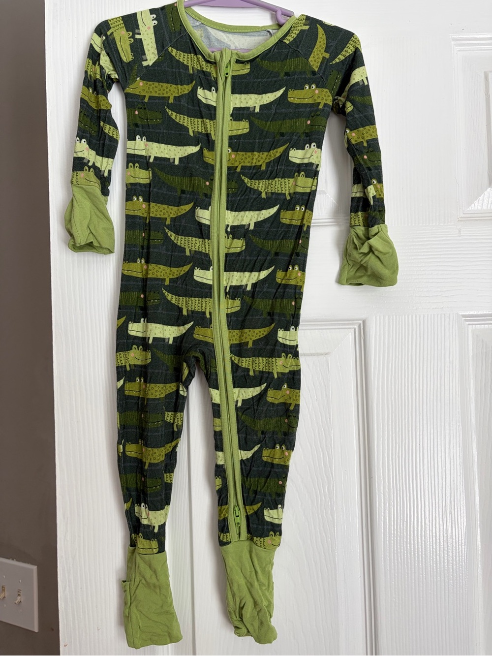 Little Sleepies Olive & Lime Crocodile Print Footed One-Piece